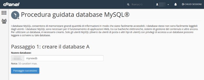 Creazione del database MySQL