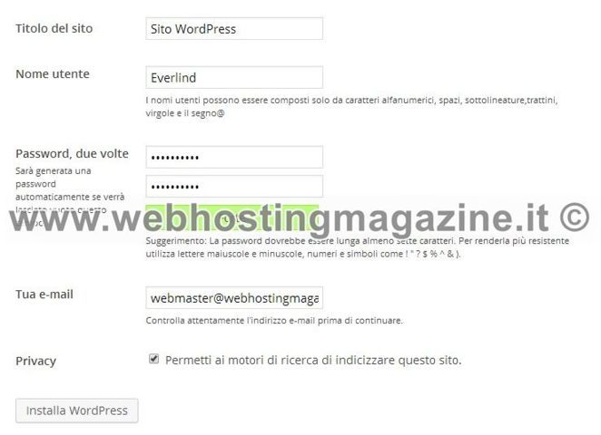 La configurazione iniziale di WordPress Come installare WordPress | I dati per l'installazione